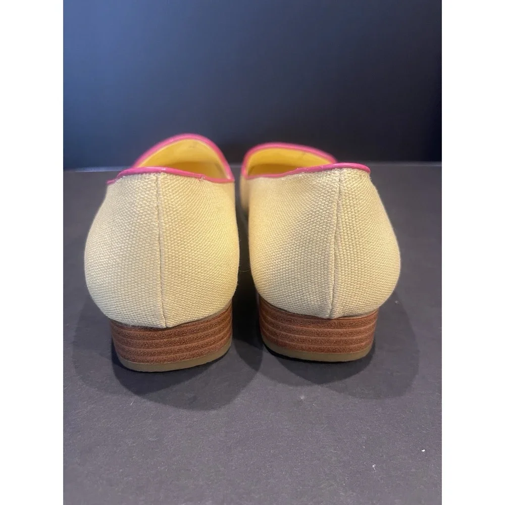 Vintage Pappagallo Overtime Yellow LinenFabric Woven Slip On Low Heel Sz 8.5 EUC